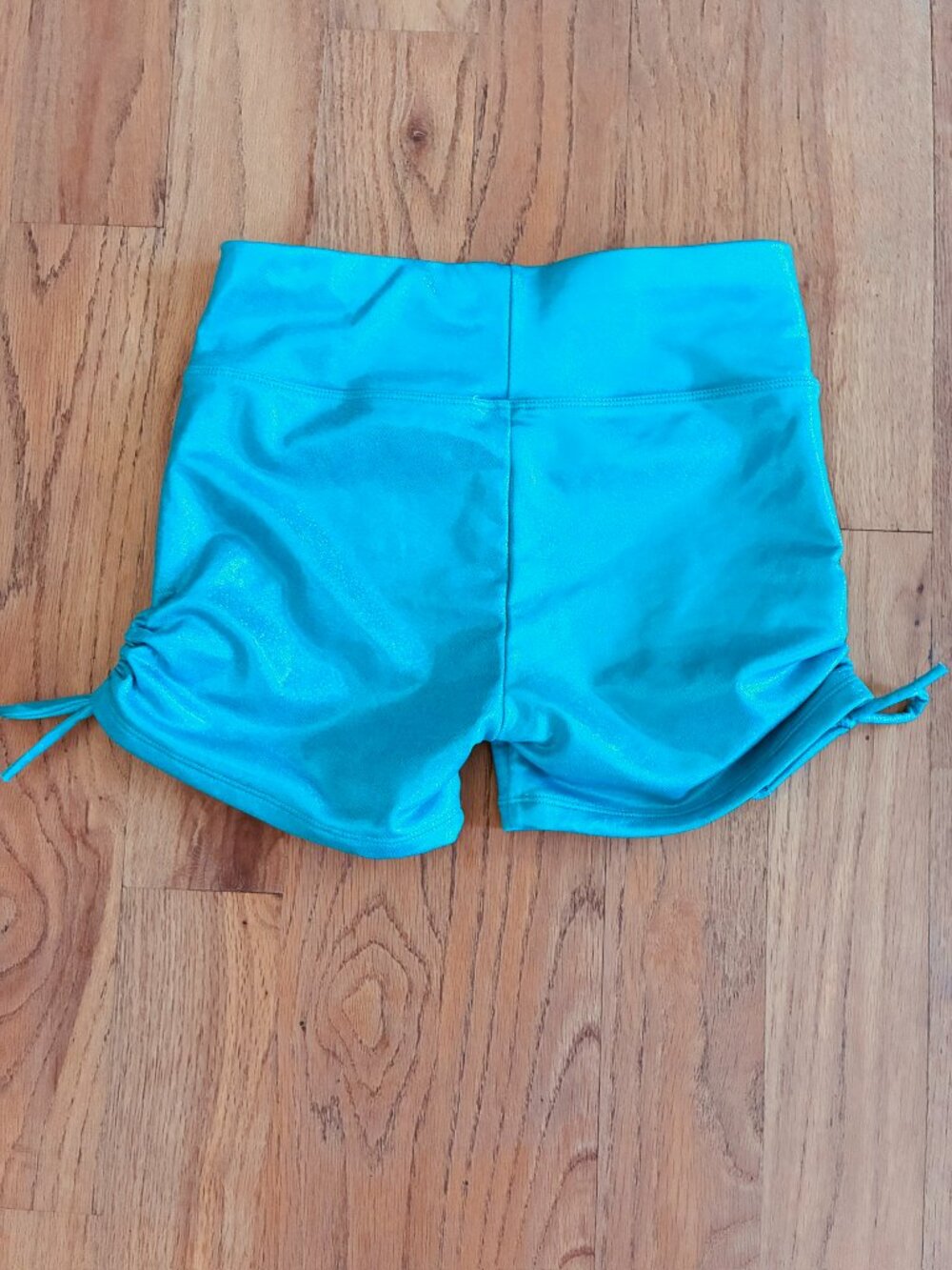 Justice Girls Turquoise Shimmer Ruched Dance Cheer Gymnastics Shorts XL 16/18 - Picture 5 of 5